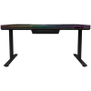 Divmotoru sēdus-stāvus regulējams spēļu galds ar iebūvētu PC korpusu, bezvadu lādētāju, RGB apgaismojumu, vadības paneli un USB portiem, rūdīta stikla virsma, melns