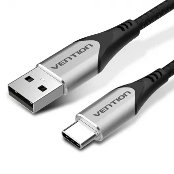 Vention Cotton Braided USB 2.0 A vīriešu uz C vīriešu 3A kabelis 2M pelēks alumīnija sakausējums