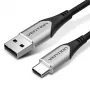 Vention Cotton Braided USB 2.0 A vīriešu uz C vīriešu 3A kabelis 2M pelēks alumīnija sakausējums