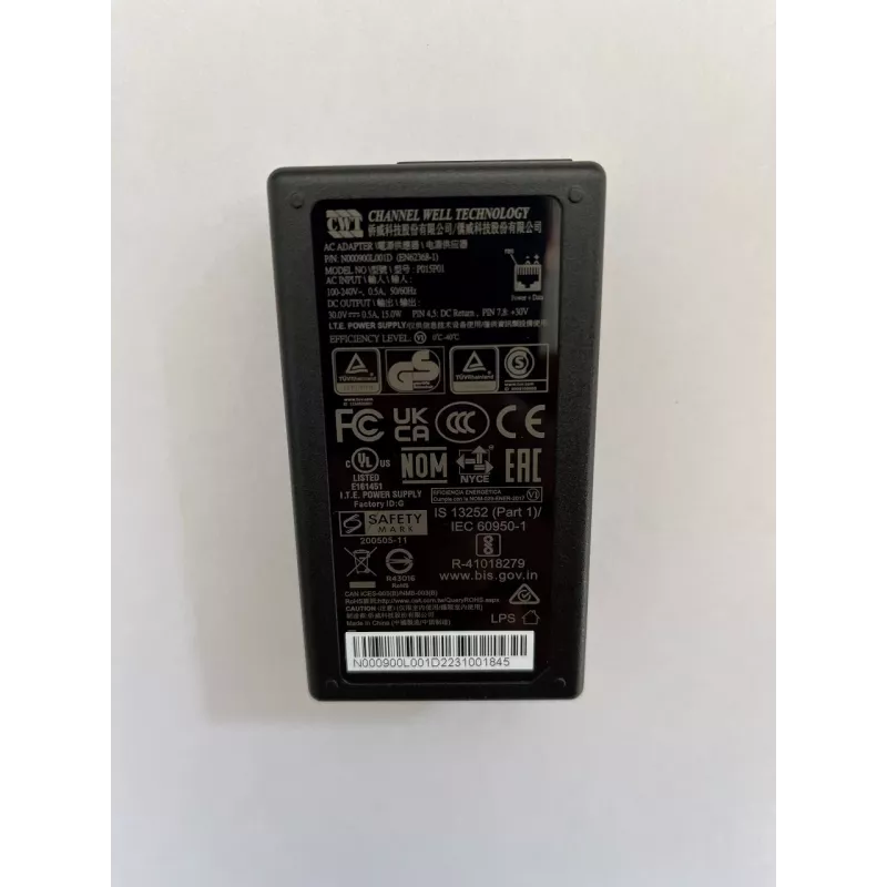 PoE adapteris Cambium Networks N000900L001D — Gigabit Ethernet, 30 V PoE, 15 W jauda, 90–264 V AC ieeja