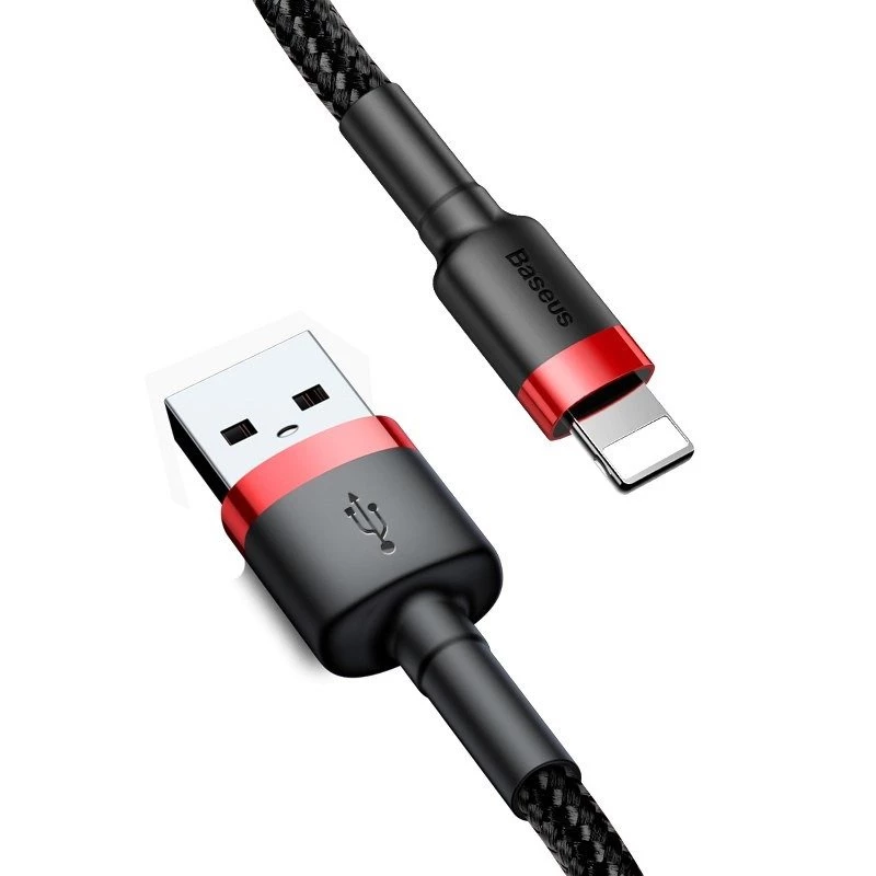 USB-A uz Lightning kabelis Baseus Cafule 2.4A QC 3.0, 1 m — melns/sarkans