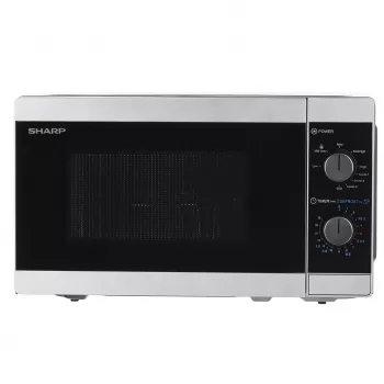Kombinētā mikroviļņu krāsns Sharp YC-MG01E-S — 20 L, 800 W mikroviļņi, 1000 W grils, 5 jaudas līmeņi, rotācijas vadība, 25,5 cm pagrieziena galds