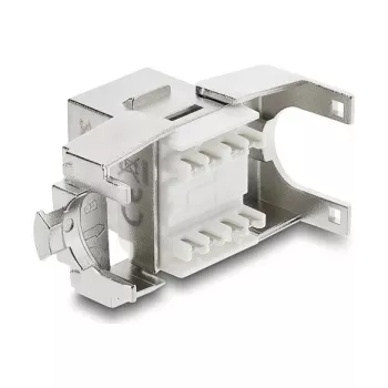 Keystone modulis DELOCK RJ45 uz LSA Cat.6A ekranēts, bezinstrumentu, plakans, sudrabs/balts, ar putekļu vāciņu