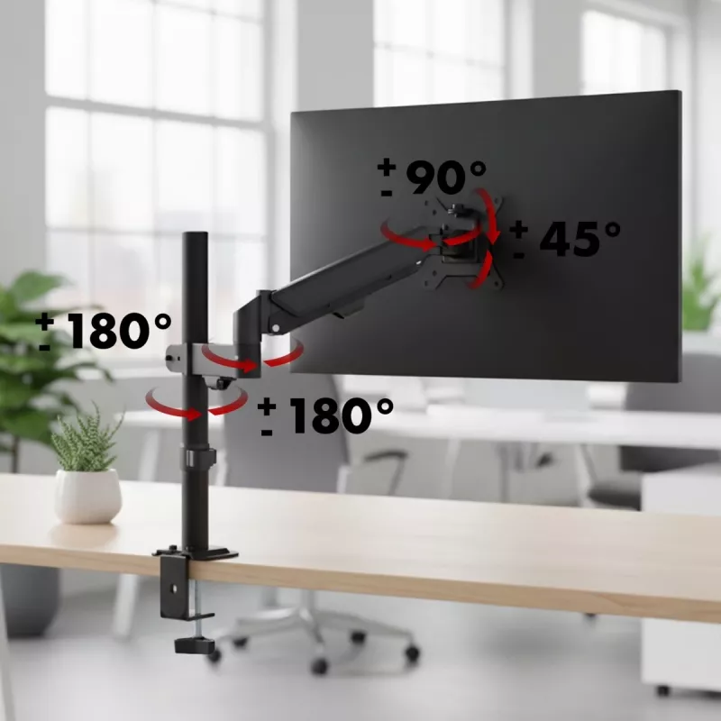 Monitora stiprinājums MACLEAN MC-135 gāzes atspere 17 inch–32 inch ekrāniem, slodze 2–10 kg, melns