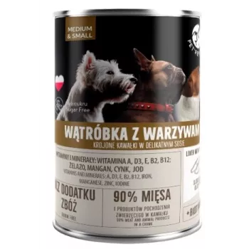 Slapjā suņu barība PetRepublic DOG 400 g, gabaliņi mērcē ar aknām un dārzeņiem maziem un vidējiem suņiem