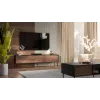 TV skapis CORTINA 4D 200x40x55 cm, melna virsma, valriekstu fasādes