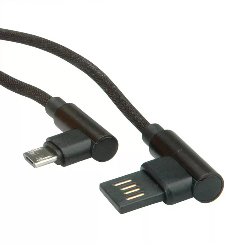 ROLINE USB 2.0 kabelis, leņķveida, Type A abpusējs - Micro B, ST/ST, melns, 0,8 m (11.02.8720)