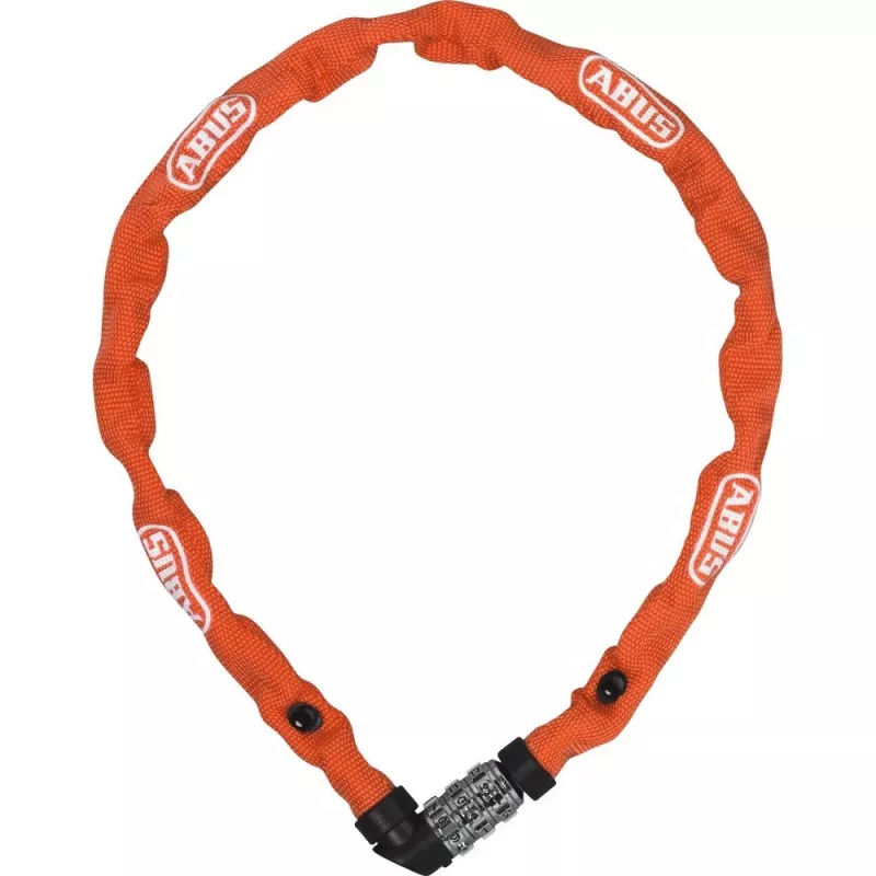 ABUS 1200/110 Web 57657 ķēdes slēdzene velosipēdiem, rūdīts tērauds, 3 ciparu kods, 1100 mm, oranža
