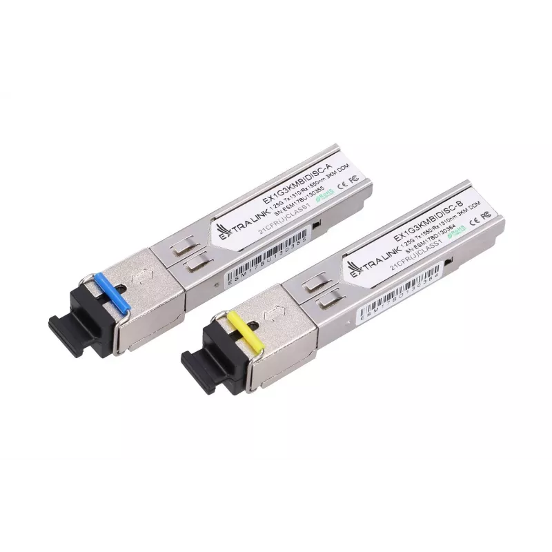 Extralink SFP WDM šķiedru pārsūtītāju pāris 1.25G 1310/1550nm vienmoda 3km SC DOM