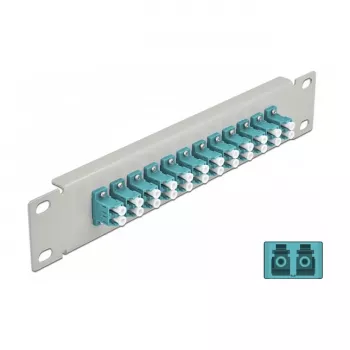 Šķiedru optikas sadales panelis DeLOCK 10 collu 12 portu LC Duplex Aqua 1U Pelēks