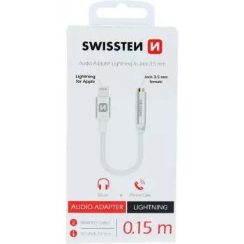 SWISSTEN Lightning uz 3.5 mm audio adapteris SW-LIGHT-3.5MM-W, 15 cm kabelis