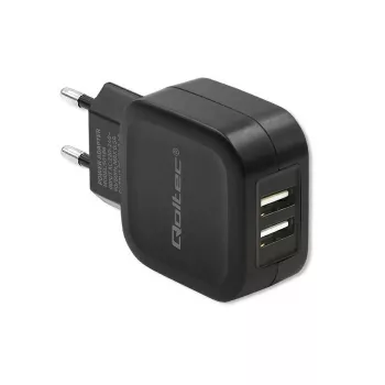 QOLTEC 50186 iekštelpu lādētājs viedtālruņiem un planšetdatoriem, 5 V 3,4 A, 17 W, 2× USB, melns