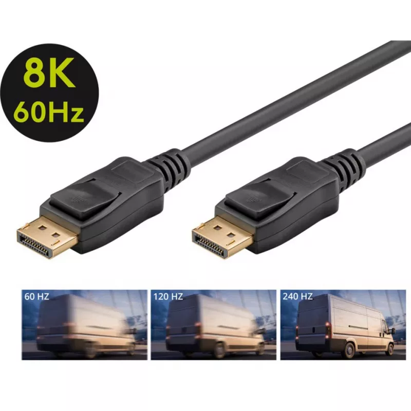 Essential Cable DisplayPort savienotājs > DisplayPort savienotājs, 8K / 120Hz (melns, 2 metri, 40 Gbit/s, DisplayPort 2.0 / 2.1)