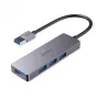USB centrmezgls Aukey CB-H36 — 4 porti USB 3.2 Gen 1 Type-A, resursdatora USB 2.0, 5000 Mbit/s, alumīnija sudraba