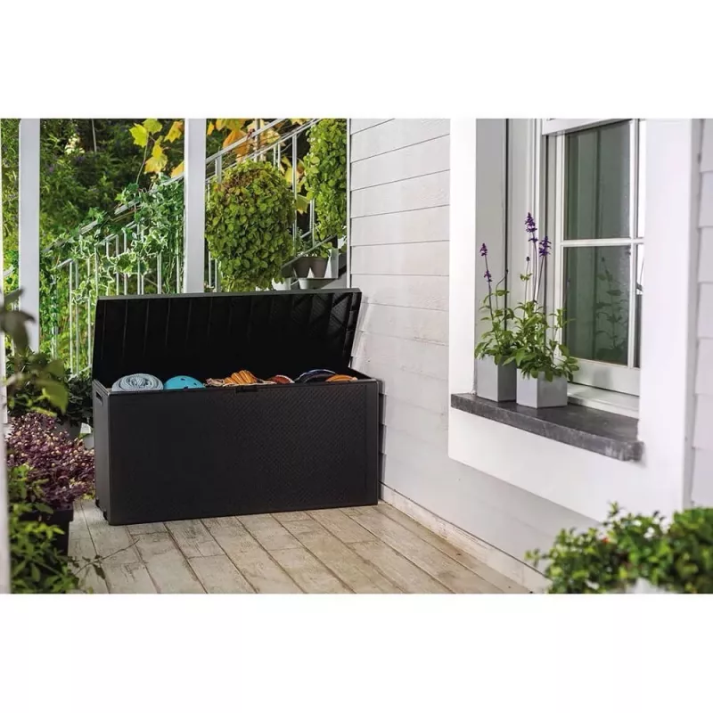 Āra glabāšanas kaste Keter 249722 270 L, laikapstākļiem izturīga, grafīta krāsa, taisnstūra 1180×440×580 mm