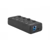 USB centrmezgls NATEC MANTIS USB 2.0 Type-B — 4x USB 3.2 Gen 1 Type-A porti, melns, 0,8 m kabelis, tīkla adapteris, barošanas slēdzis