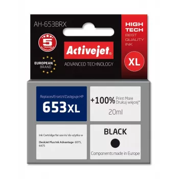 Aktīvā kasetne ActiveJet AH-653BRX HP 653XL melna, 20 ml, augstas ražības, 720 lpp
