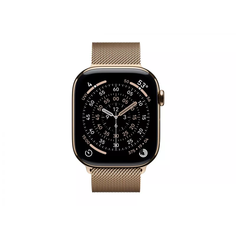 Apple Watch Series 11 GPS + Cellular 46mm Zelts Titāna Korpuss ar Zelts Milānas Cilpu Rokassprādzi - S/M (MFD74ZR/A)