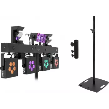 EUROLITE LED gaismu komplekts KLS Scan Pro Next Compact ar BPS-3 melnu skaļruņu statīvu