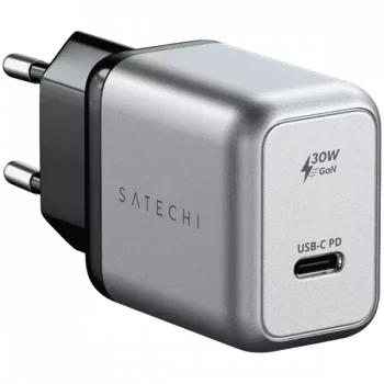 Satechi ST-UC30WCM-EU mobilās ierīces lādētājs — universāls iekštelpu maiņstrāvas lādētājs ar 1× USB-C, Melns/Sudrabs