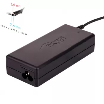 Akyga AK-ND-57 klēpjdatora barošanas adapteris 19,5 V / 6,7 A, 130 W, 7,4 x 5,0 mm spraudnis ar tapu, paredzēts Dell