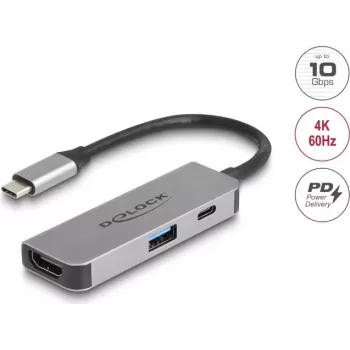 DeLOCK 61063 USB-C centrmezgls ar HDMI un USB 3.2 Gen 1, 10000 Mbit/s