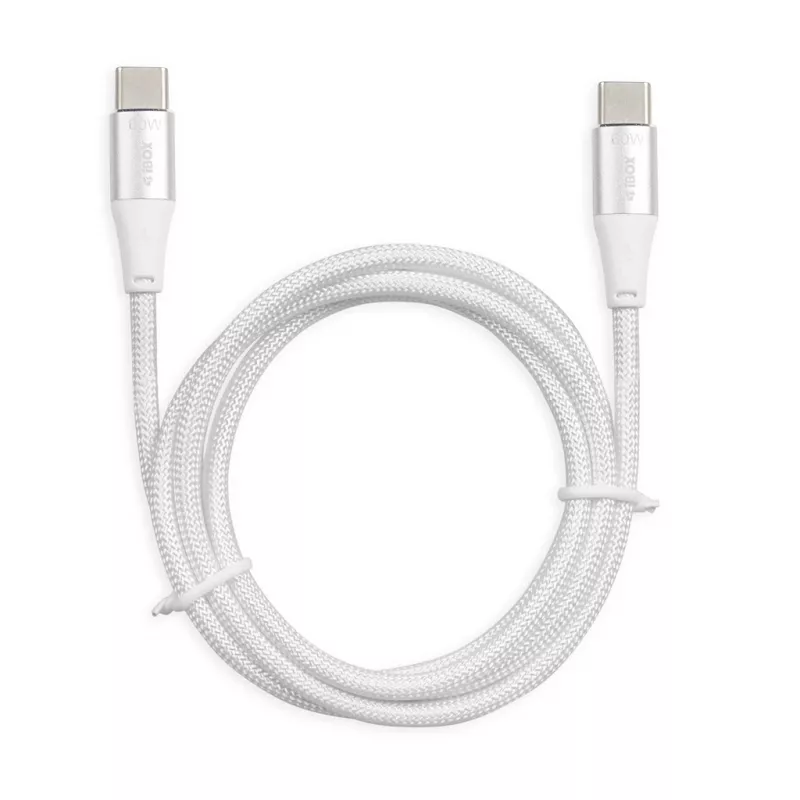 USB-C uz USB-C kabelis IBOX IKUTC1W 1 m, USB 2.0, 3 A, balts, tekstila pinums