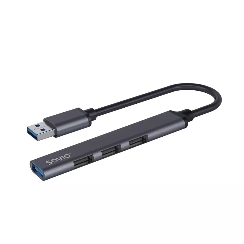 USB centrmezgls SAVIO AK-70, 7 porti USB 3.0, 4 izmantojami porti, USB Type-A savienotājs, 5 Gbit/s pārsūtīšana, garantija 2 gadi