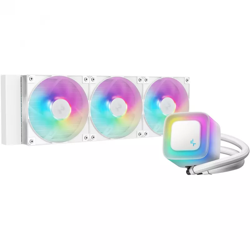 Šķidruma dzesēšanas sistēma DeepCool LE360 WH V2 12 cm Balta — 360 mm radiators, 3x120 mm ventilatori, LGA 1851 atbalsts