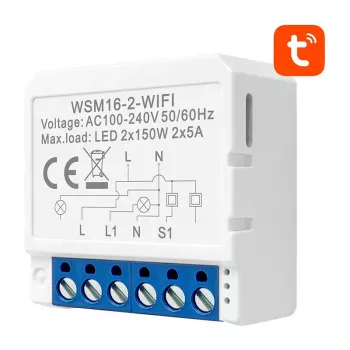 Viedais slēdža modulis Avatto WSM16-W2 WiFi tālvadība, divkanālu relejs mājas automatizācijai