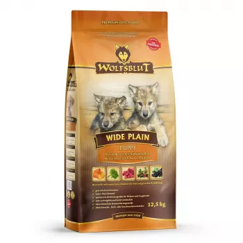 Sausā suņu barība Wolfsblut Wide Plain Puppy — Zirgs ar saldajiem kartupeļiem, pilnvērtīga barība, 12.5 kg, olbaltumvielas 31%, tauki 16%
