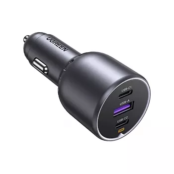 Ugreen 130W 3-Port ātrās uzlādes auto lādētājs pelēks