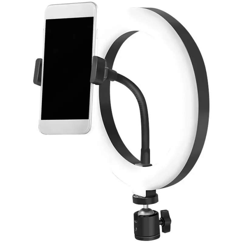 LogiLink AA0151 LED gredzenveida lampa viedtālruņiem, Ø 200 mm, 3 gaismas krāsu režīmi, regulējams spilgtums, 1/4 collas statīva vītne, ar tālruņa turētāju, USB, 1,8 m vads, melnā krāsā