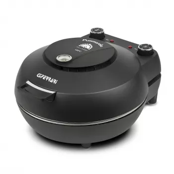 Picas cepeškrāsns G3FERRARI Pummarola — kompakta elektriskā cepeškrāsns, 1200 W, maks. Ø 28–31 cm, akmens cepšanas virsma, melna/sudraba