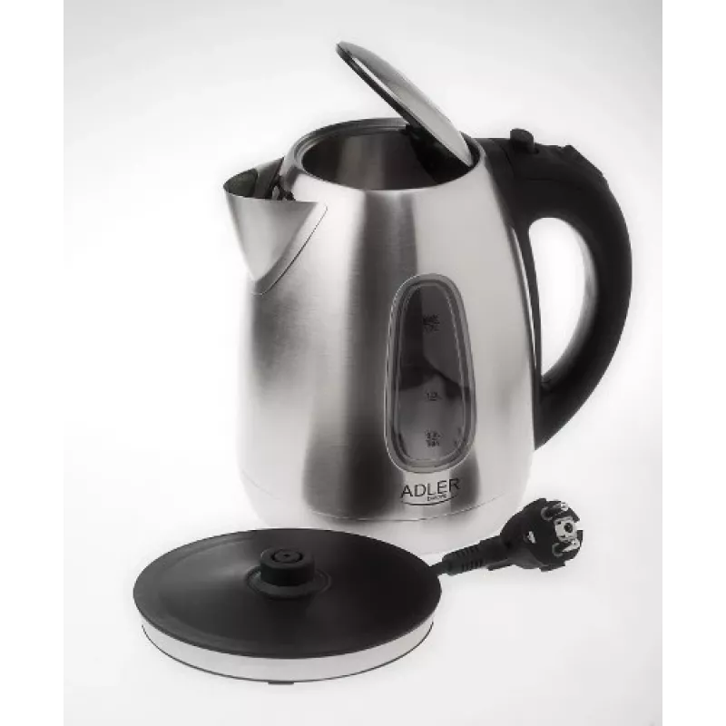 Elektriskā tējkanna Adler AD1223 — 1,7 L, 2000 W, nerūsējošais tērauds ar melniem akcentiem