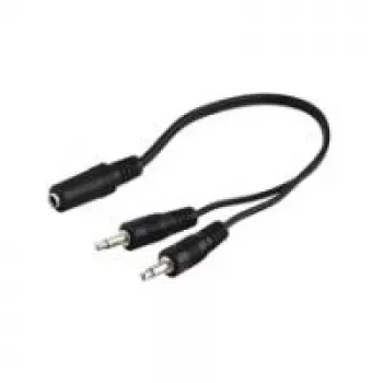 Wentronic Goobay 3,5 mm jack adaptera kabelis, melns, 0,2 m - 3,5 mm ligzda (3 kontaktu, stereo) > 2x 3,5 mm spraudnis (2 kontaktu, mono) (50472)