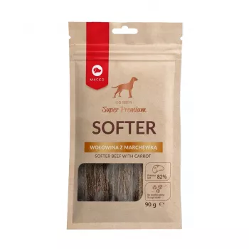 Suņu kārumi MACED Softer Beef ar burkānu 100 g — mīkstie liellopu gaļas un burkānu treniņkārumi pieaugušiem suņiem
