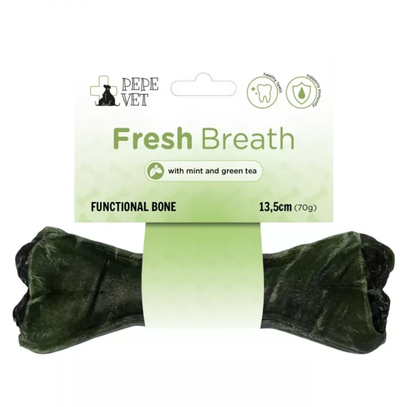 Suņu gardums PAKA ZWIERZAKA Pepe Vet Bone Fresh Breath, košļājams kauls ar liellopu gaļu, 70 g, bezgraudu, pieaugušiem suņiem