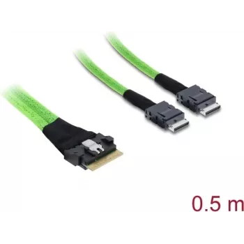 Iekšējais PCIe 4.0 kabelis DELOCK Slim SAS SFF-8654 8i uz 2× OCuLink SFF-8611 4i, 0.5 m