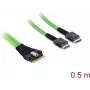Iekšējais PCIe 4.0 kabelis DELOCK Slim SAS SFF-8654 8i uz 2× OCuLink SFF-8611 4i, 0.5 m