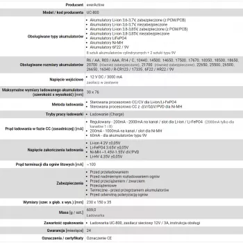 everActive UC-800 lādētājs cilindriskiem Li-ion un Ni-MH akumulatoriem