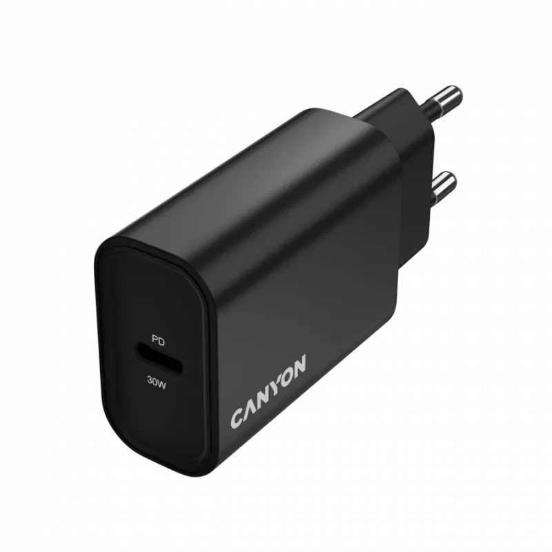 Sienas lādētājs CANYON OnCharge 30CL 30W PD 1 ports EU spraudnis Melns