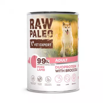Slapjā suņu barība VETEXPERT RAW PALEO Duoprotein Cūkgaļa & Jērs Adult 400 g, bezgraudu, bezglutēna