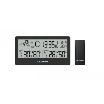 Laika stacija BLAUPUNKT WS20BK — iekštelpu/ārštelpu temperatūras un mitruma displejs, melna, 1 sensors, LCD, bateriju darbināma
