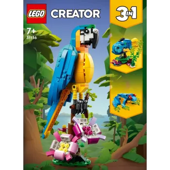 LEGO būvēšanas komplekts Eksotiskais papagailis 31136 — Creator modelis izstādīšanai, 253 gabali, 220×120×110 mm