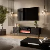TV skapis Cama Meble LUCCA 180x40x59 cm, melns, ar elektrisko kamīnu