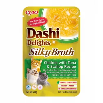 Slapjš kaķu gardums INABA Dashi Delights — Vistas gaļa ar tunzivi un gliemeni, 40 g paciņa, 93% mitrums, 5.5% olbaltumvielas