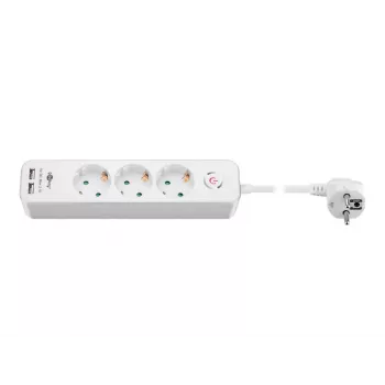 Goobay 3-vietīgs pagarinātājs ar slēdzi un USB, 1.5m vads, F tips