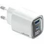 usams CC229 30W GaN ātrais lādētājs balts — USB un USB-C, LED indikators