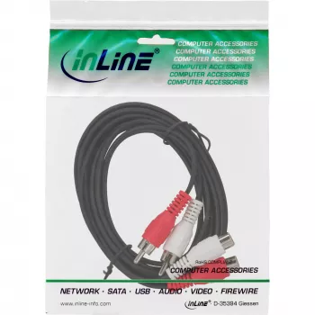 InLine Audio kabelis 2x RCA vīriešu / sieviešu 20m, melns